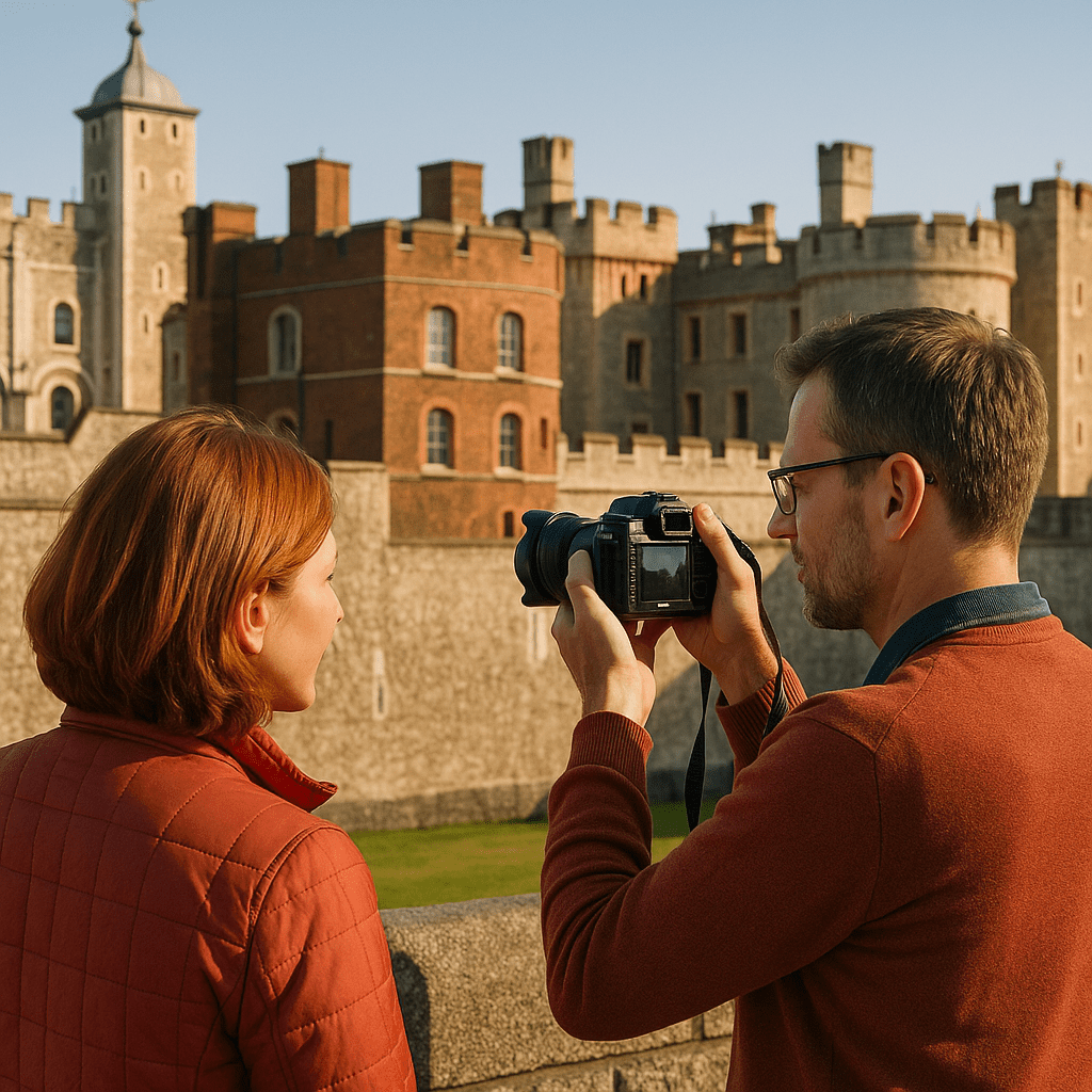 Deutsches Paar fotografiert den Tower of London bei Sonnenlicht