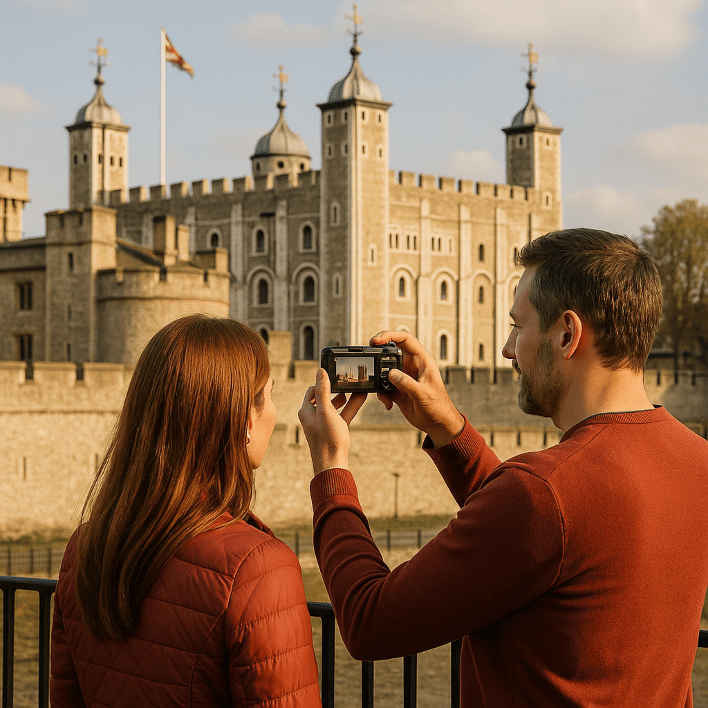 Deutsches Paar fotografiert den Tower of London bei Sonnenlicht