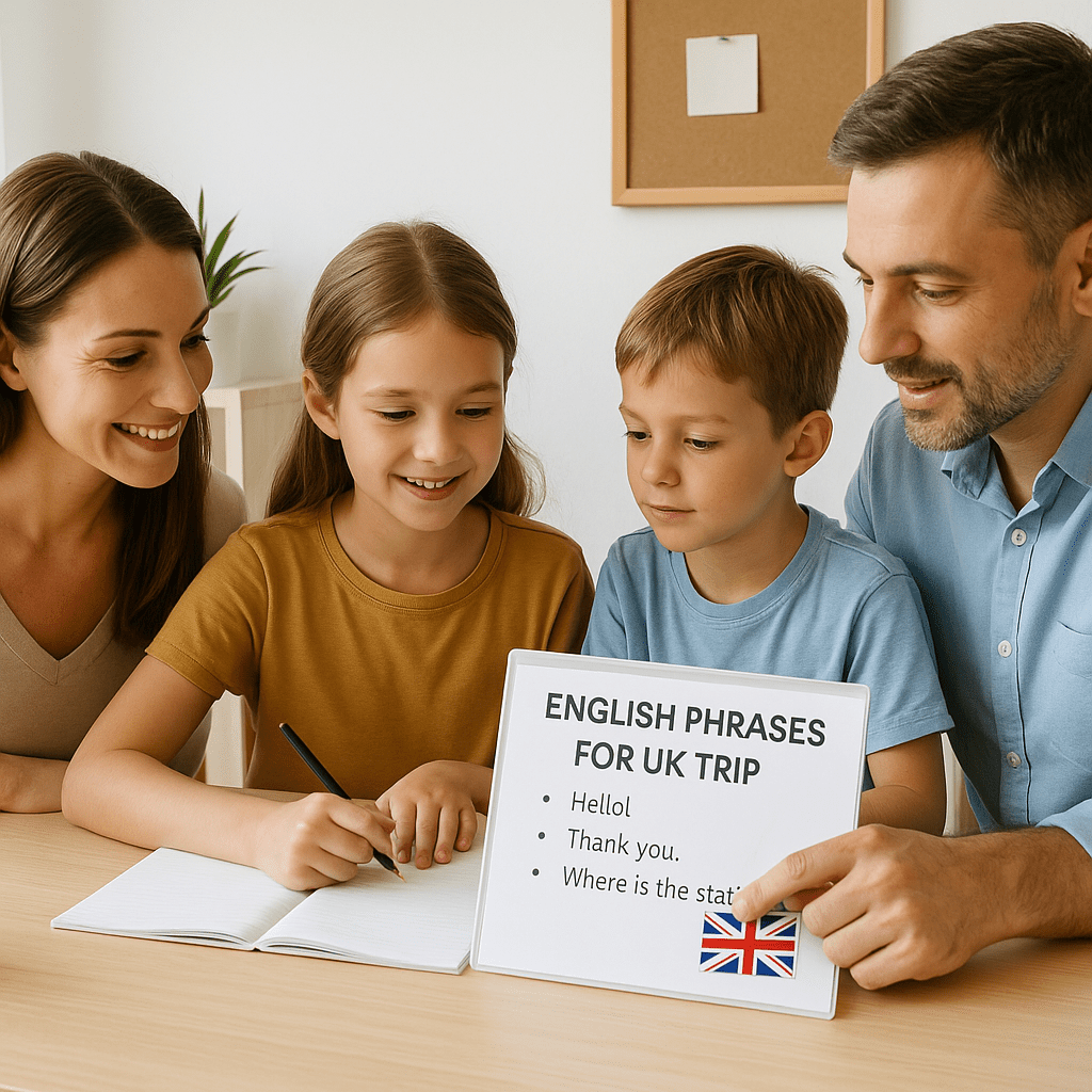 Eltern helfen Kindern beim Englischlernen für Großbritannien im hellen Lernbereich
