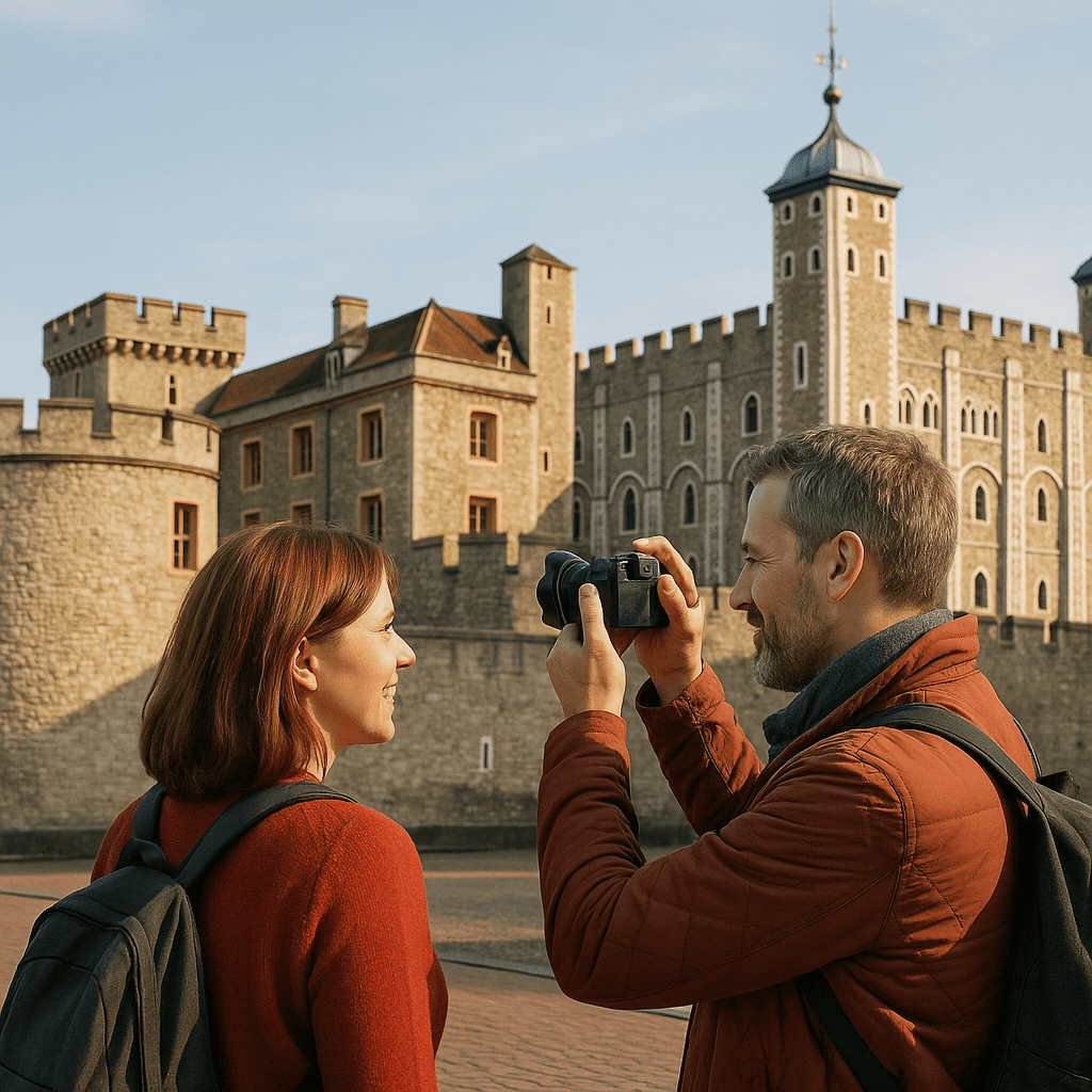 Deutsches Paar fotografiert den Tower of London bei Sonnenlicht