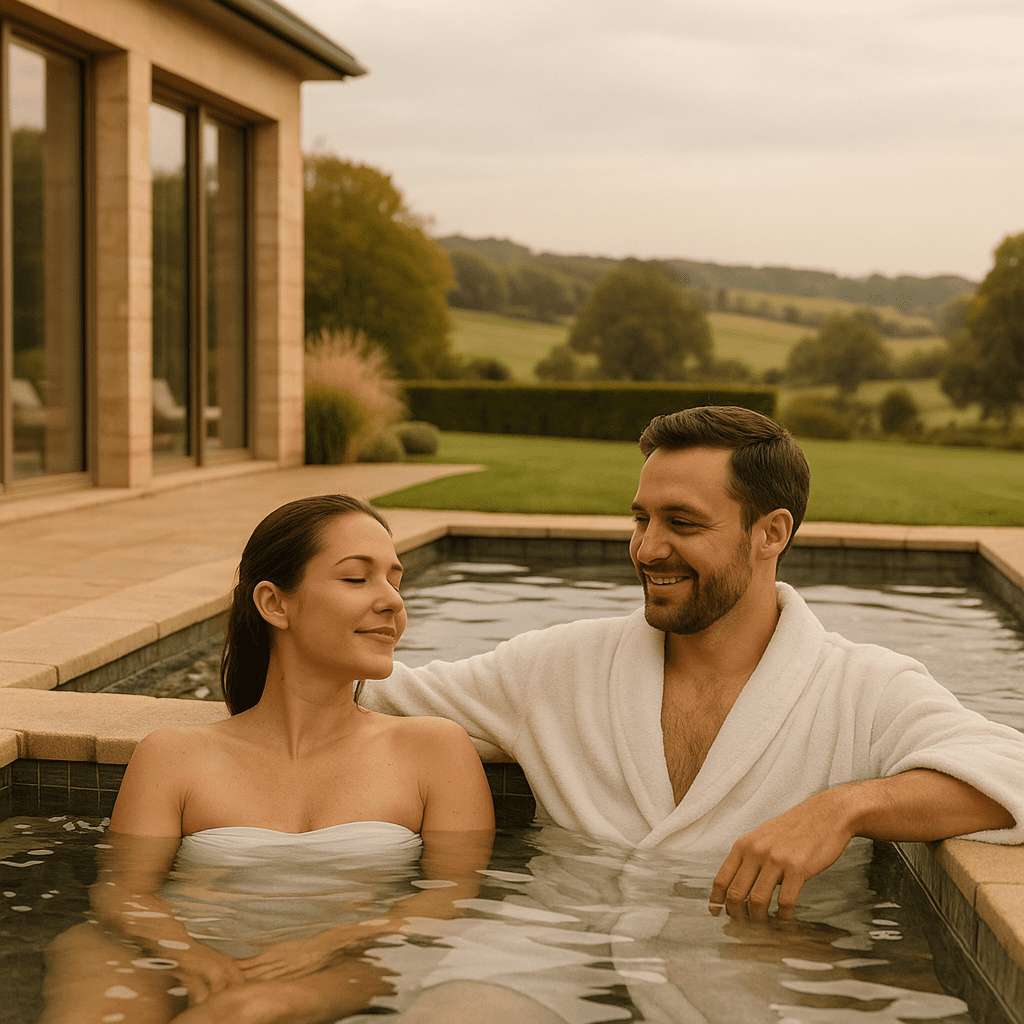 Paar genießt luxuriösen Spa-Aufenthalt auf dem Land im Vereinigten Königreich